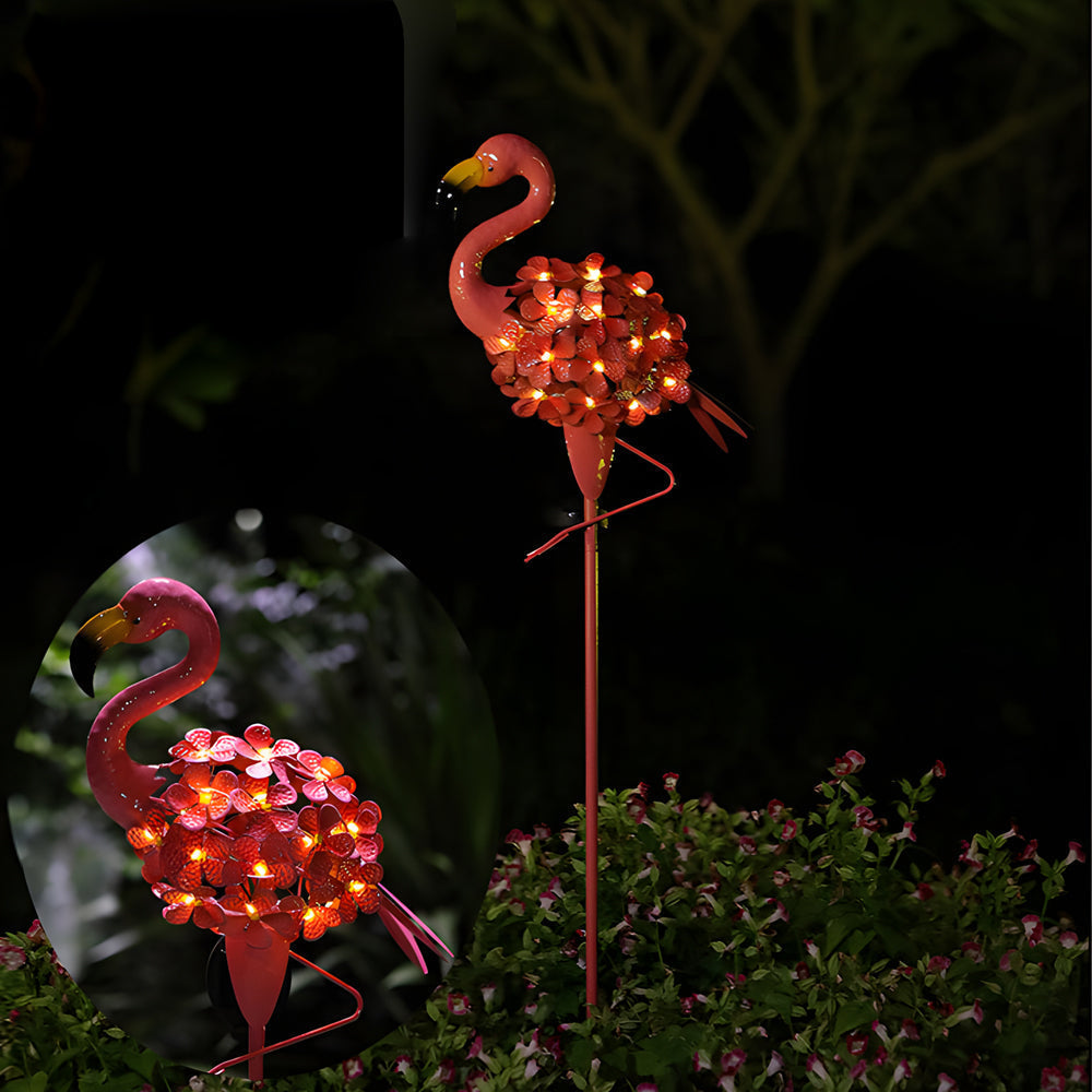 Metal Flamingo Solar Stake LED Lights Pink Outdoor Pathway Lamp - 2-Pack | Kalsten