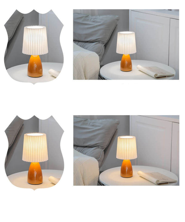Scandinavian Retro Table Lamp with Pleated Shade and Glass Base | Kalsten