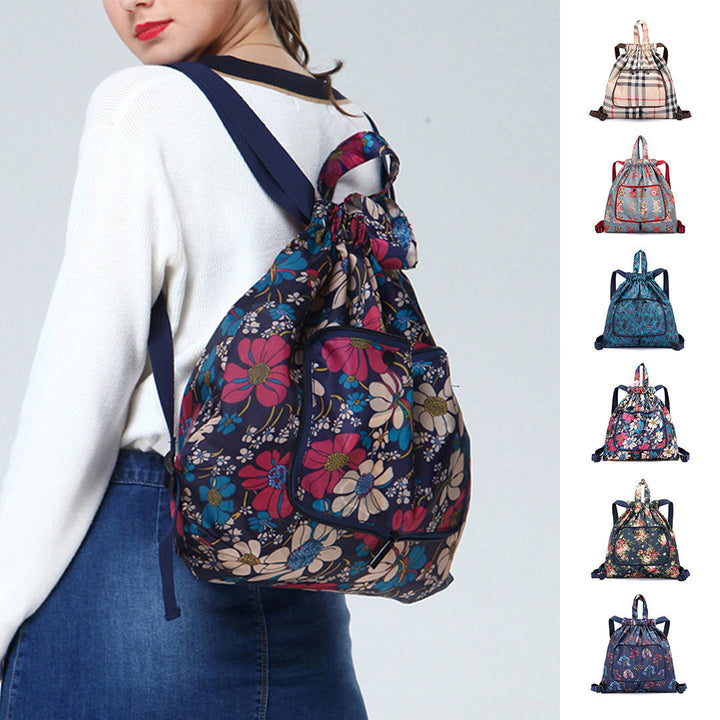 Foldable Printed Nylon Backpack with Drawstring | Kalsten