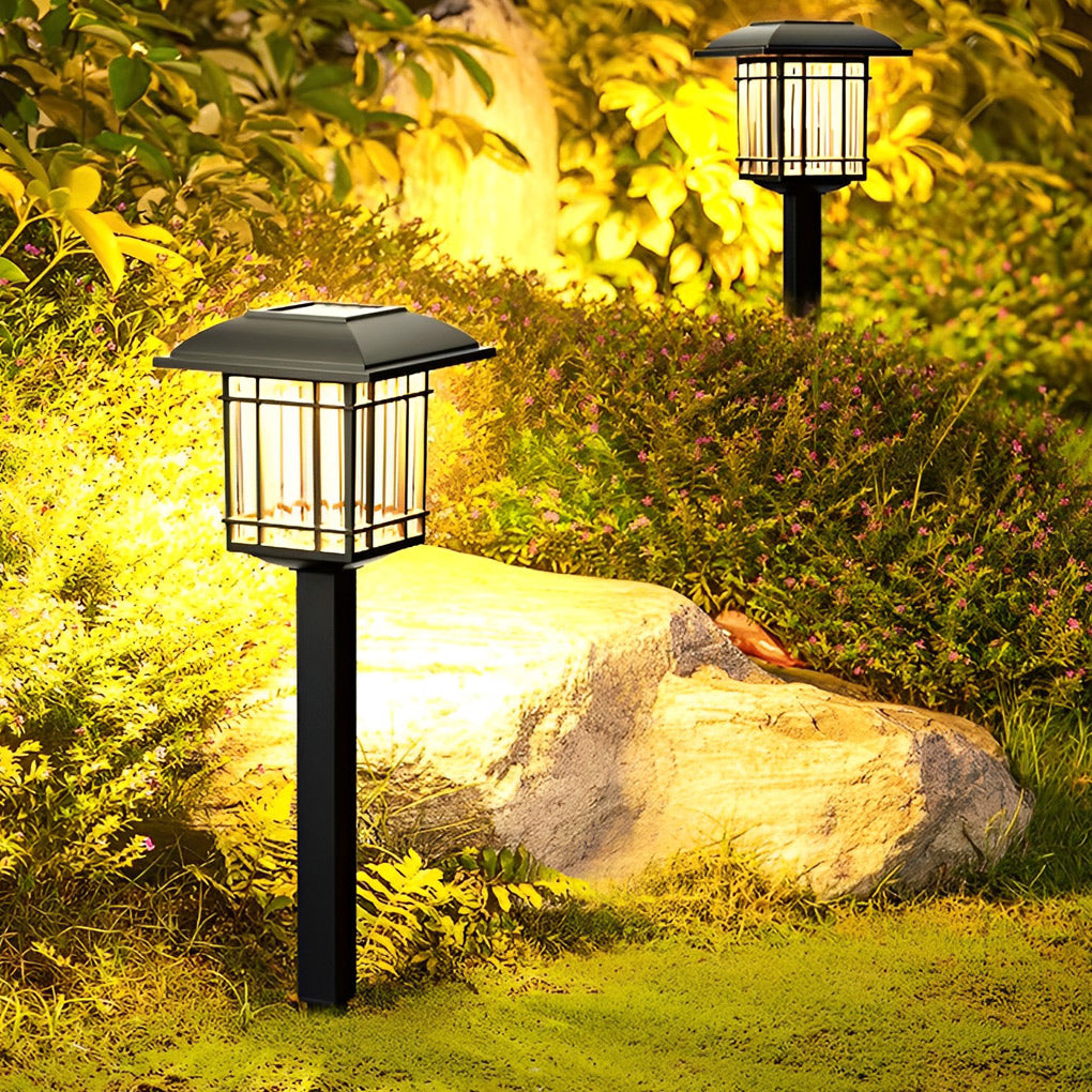 2PCS Vintage Square Waterproof LED Black Modern Solar Lawn Lights | Kalsten