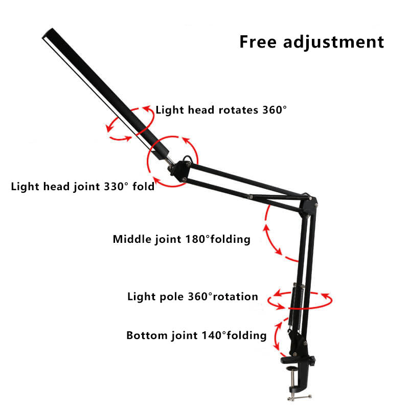 LED Foldable Long Arm Clip Eye Protection USB Reading Table Lamp | Kalsten