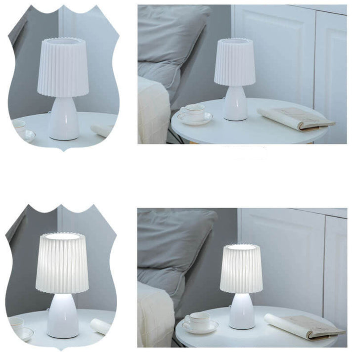 Scandinavian Retro Table Lamp with Pleated Shade and Glass Base | Kalsten