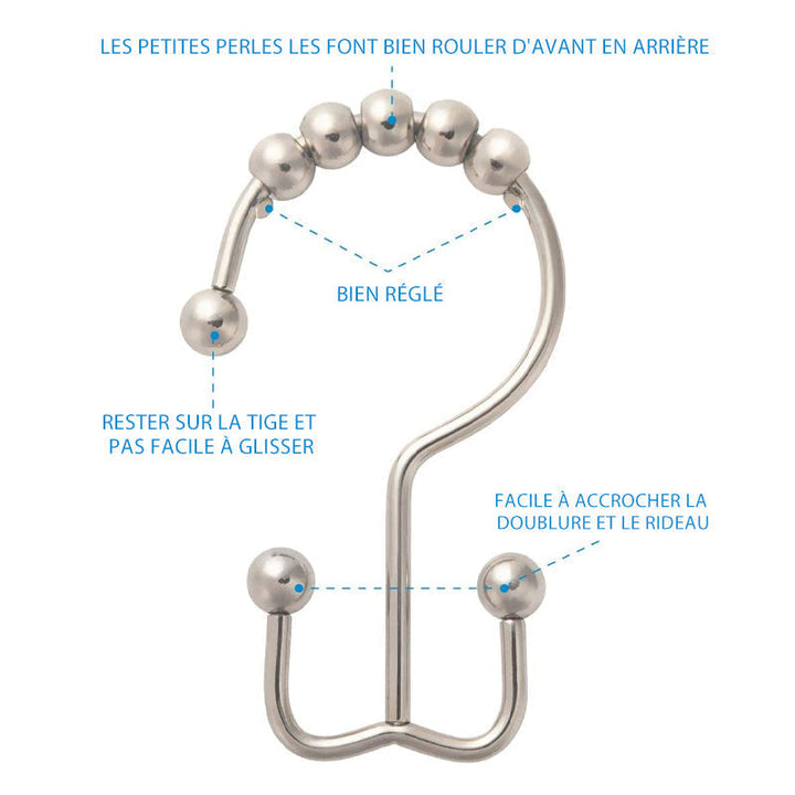 Stainless Steel Shower Curtain Hooks (12 pieces) | Kalsten