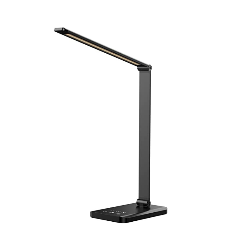 LED desk lamp with USB charging port, dimmable eye-friendly reading lamp for home, with 5 brightness levels & 3 light modes, touch control, auto timer (Black) | Kalsten