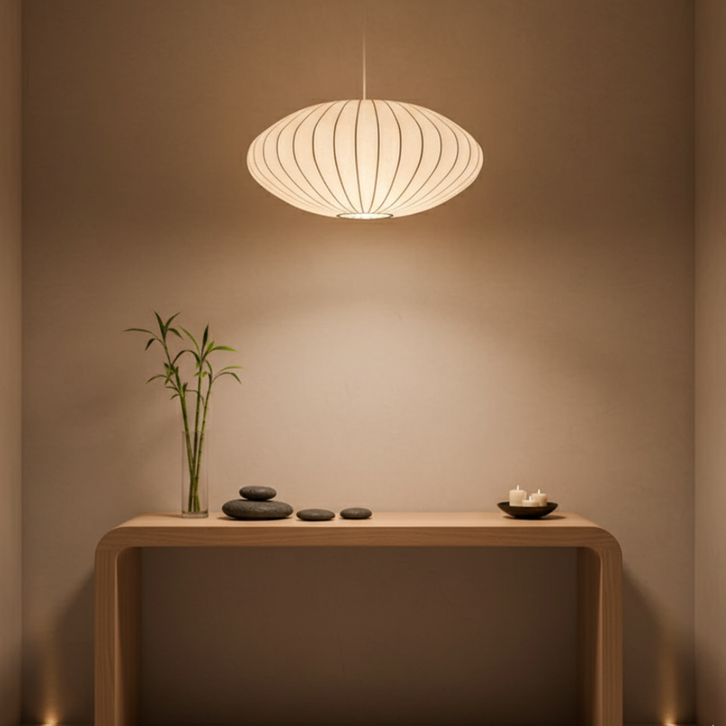 Japandi Silk-Shade Dining Chandelier