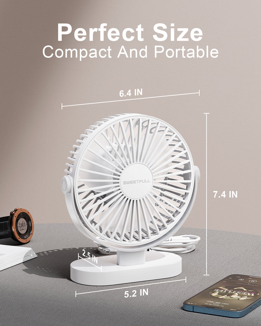 6.5 Inch USB Small Desk Fan for Home Office Car Outdoor Travel | Kalsten