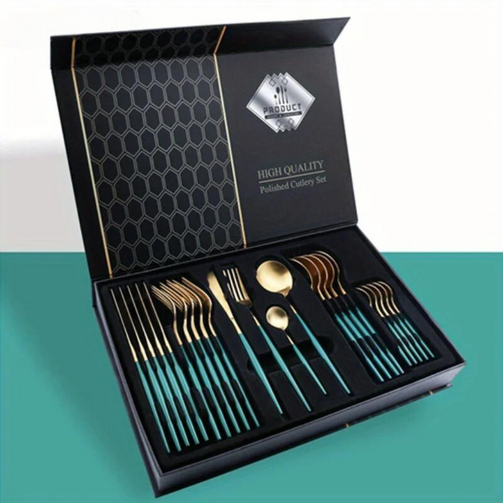 Golden Cutlery Set Luxury – 24-Piece For Stylish Dining Experience Kalsten