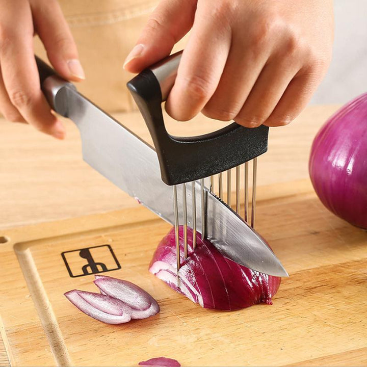 Stainless Steel Onion Cutter Holder, Food Slicers Assistant Tomato Slicer Holder | Kalsten