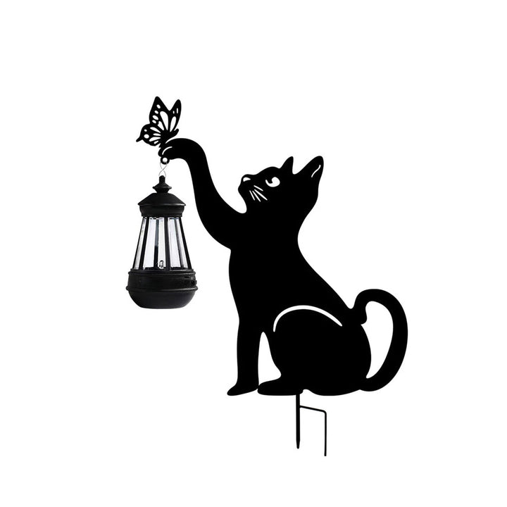 Iron Silhouette Cat Waterproof Intelligent LED Black Hanging Solar Lights | Kalsten