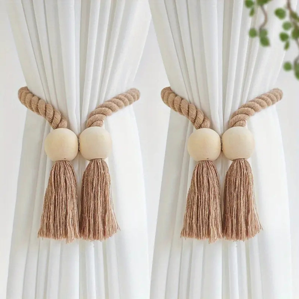 Wooden Bead Fringe Curtain Tiebacks (Set of 2)