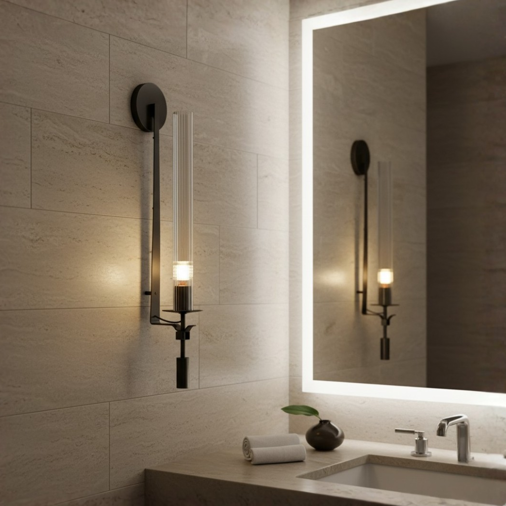 Clarion Fluted Glass & Iron Wall Sconce