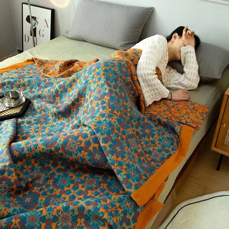 Kalsten | Orange & Blue Pattern Six-Layer Cotton Quilt - TerraLoom