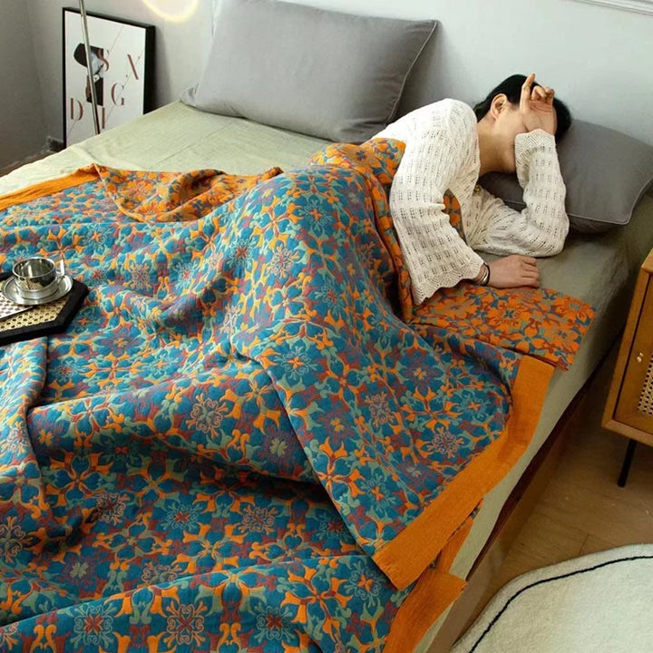 Kalsten | Orange & Blue Pattern Six-Layer Cotton Quilt - TerraLoom