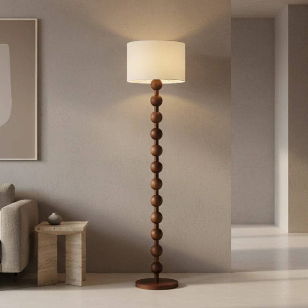 Hugo Sculptural Wood-Sphere Floor Lamp