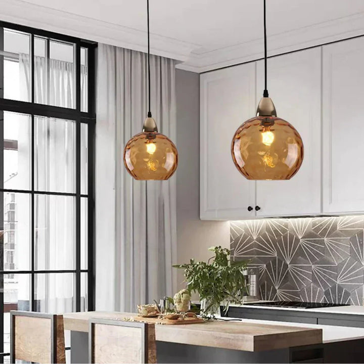 Pendant Light Ripple Glass 7.9 in Sphere Adjustable Dining Room Kitchen Hanging Ceiling Lamp Modern Nordic Minimalist Fixture | Kalsten