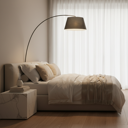 ArcoLuxe Fabric-Shade Arc Floor Lamp