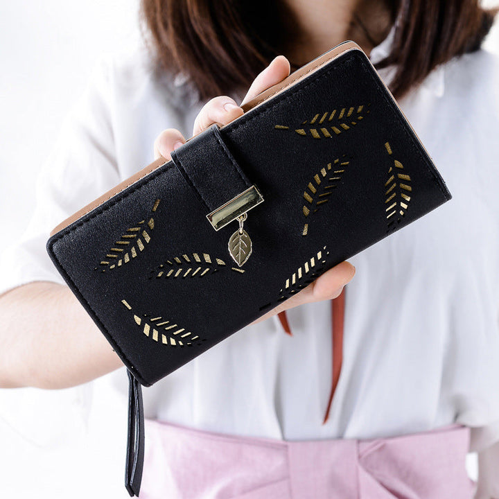 Ladies long wallet with leaf pattern | Kalsten