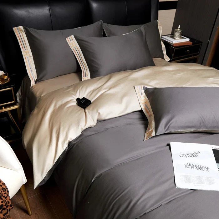 Satin Cotton Embroidered Bedding Set - Luxora | Kalsten