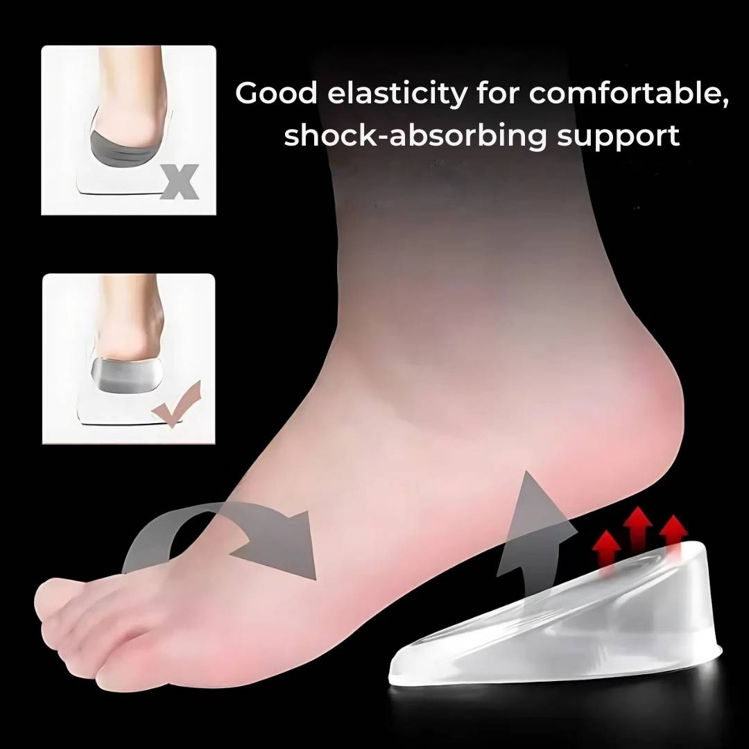 LiftComfort Silicone Gel Heel Lifting Inserts | Height Increase - Pain Relief for Plantar Fasciitis - Shock Absorption - Better Posture Kalsten