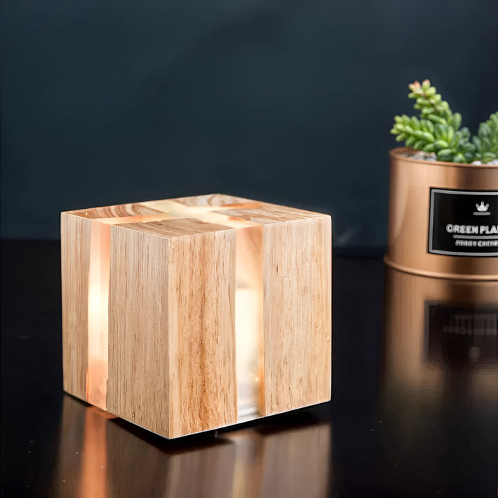 LED table lamp in cube shape – Modern design made of wood | Stylish for living room & bedroom | Kalsten