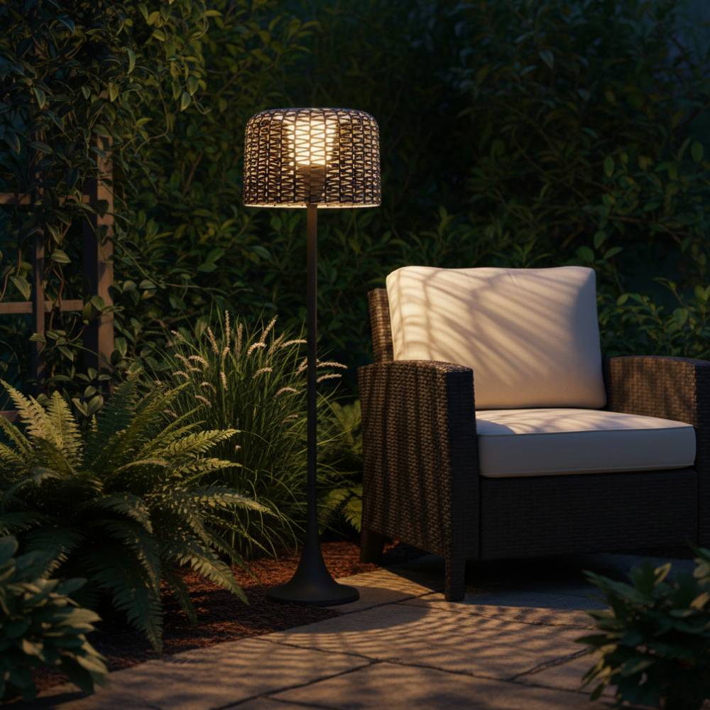 Solar Rattan Outdoor Patio Floor Lamp