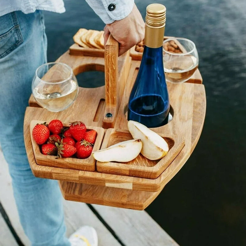 Kalsten | Compact picnic table with wooden bottle holder