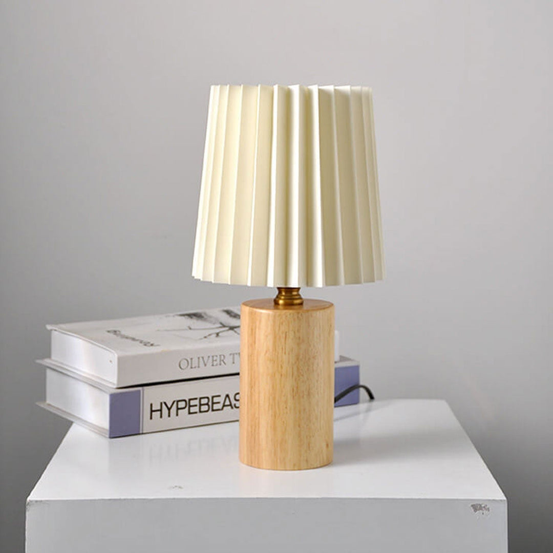Vintage Korean Pleated Column Solid Wood Base 1-Light Table Lamp | Kalsten