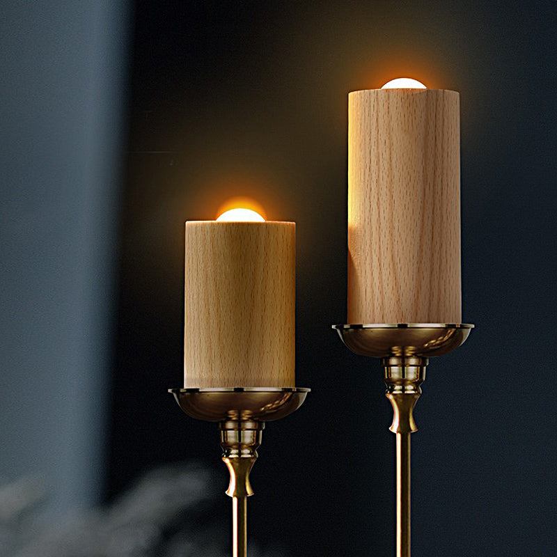 Candlelight Ambient Wood Cylinder Accent LED Table Lamp | Kalsten