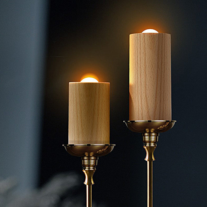 Candlelight Ambient Wood Cylinder Accent LED Table Lamp | Kalsten