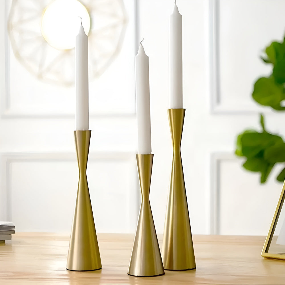 Kalsten | Sleek Nordic Brass Waist Candlestick| 3pcs Set