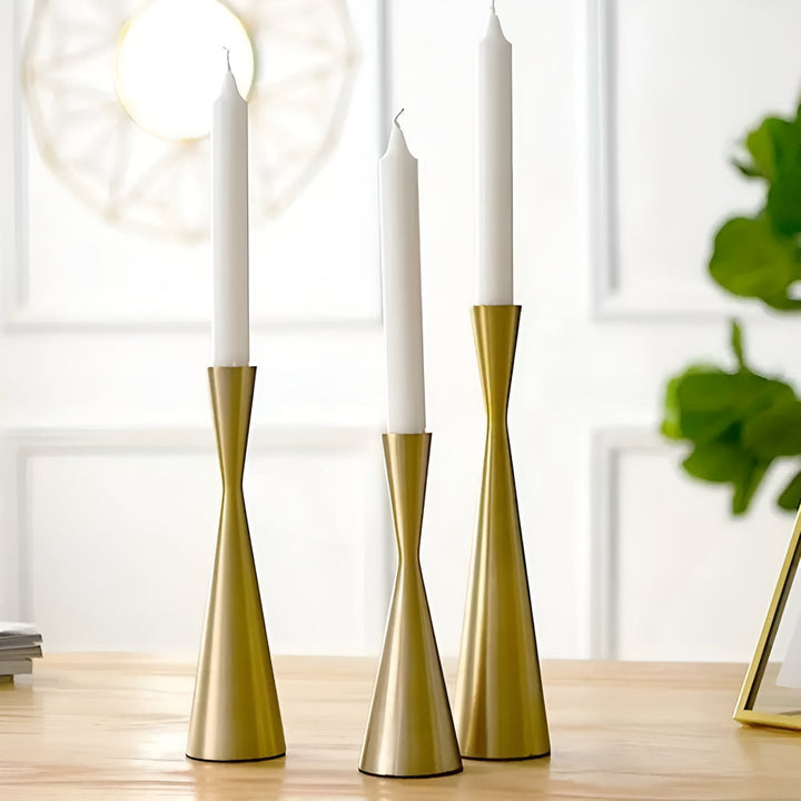 Kalsten | Sleek Nordic Brass Waist Candlestick| 3pcs Set