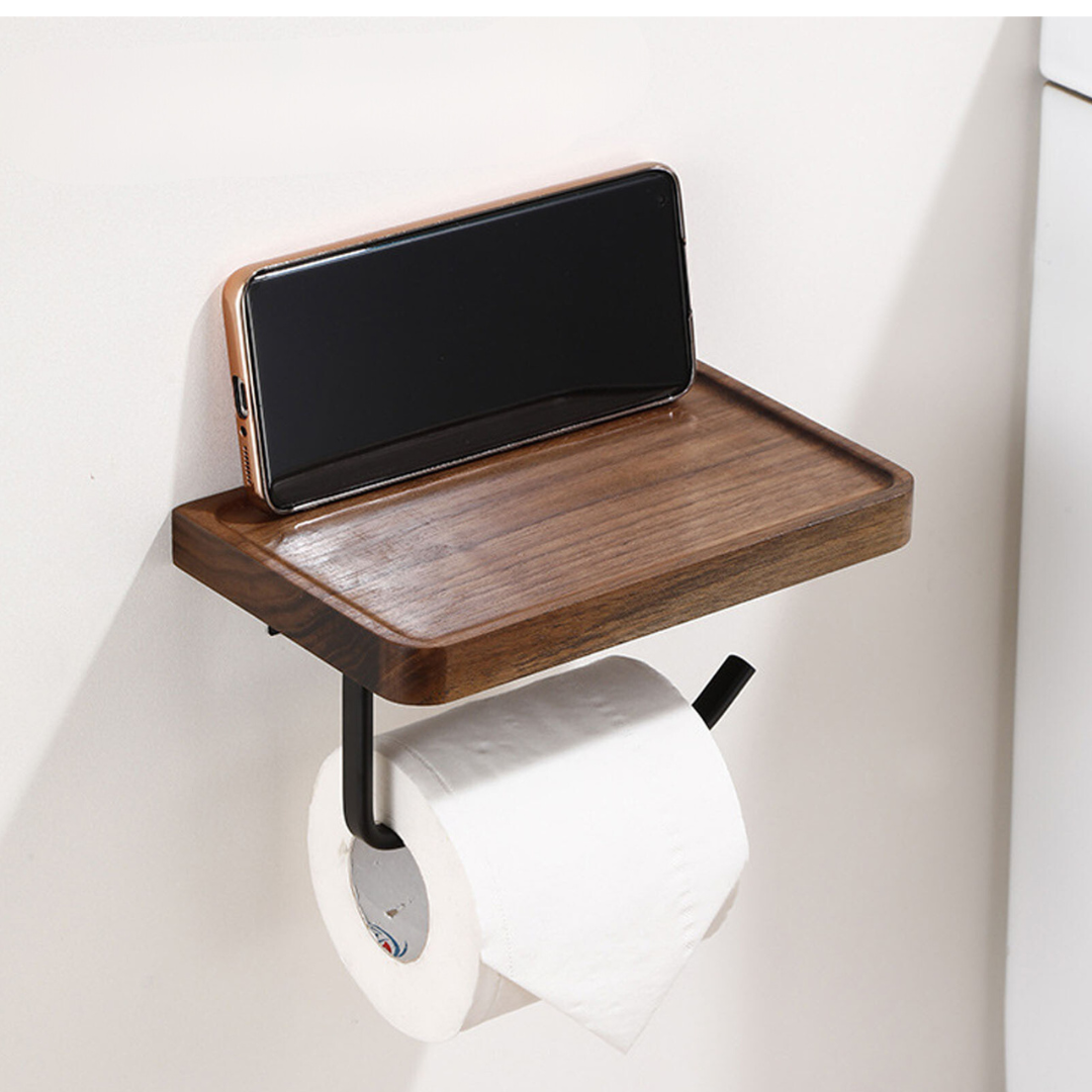 Elegant Wall-Mounted Toilet Paper Holder - made of Walnut and Stainless Steel Kalsten