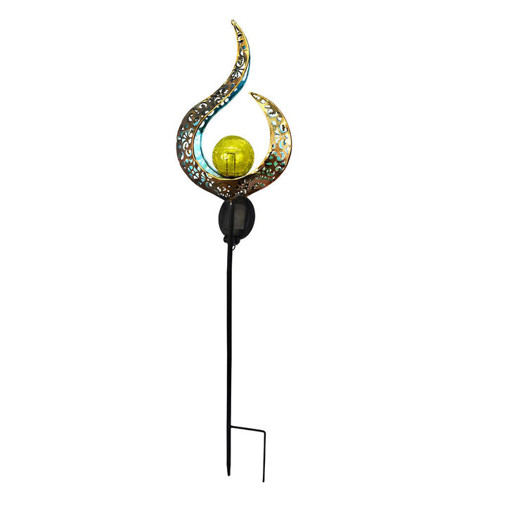 Iron Moon Flame Creative Hollow Projection Cracked Glass Solar Lawn Lights | Kalsten