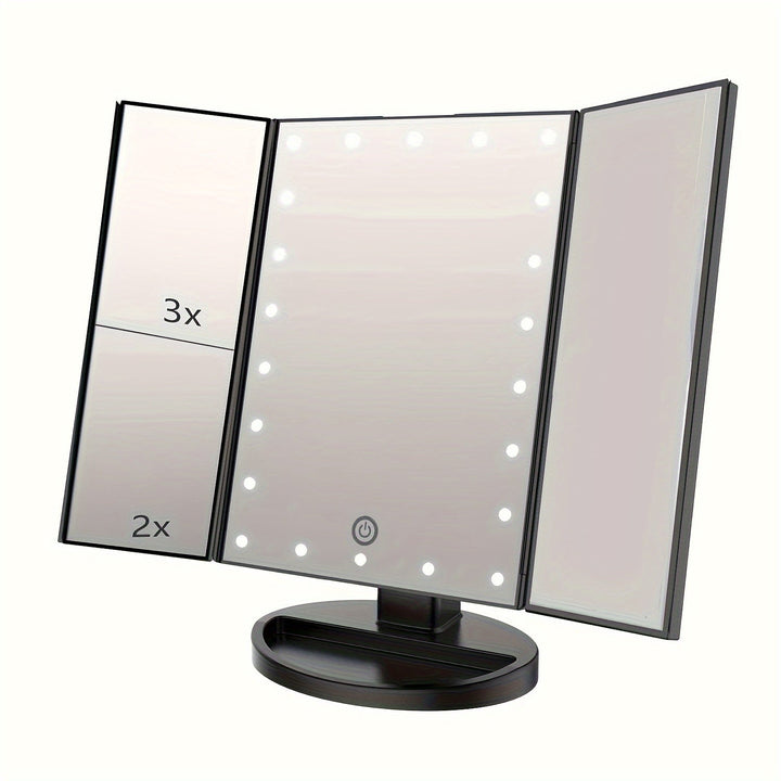 GlowMirror – Foldable LED Makeup Mirror with 3x/2x Magnification | Kalsten