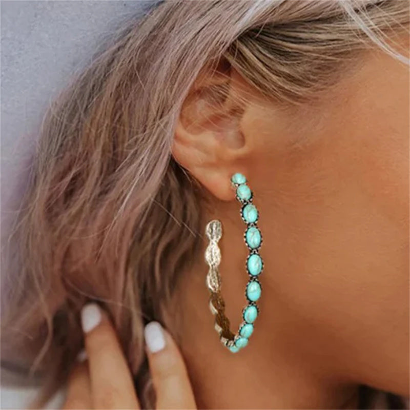 Kalsten | Vintage C-Shaped Turquoise Hoop Earrings