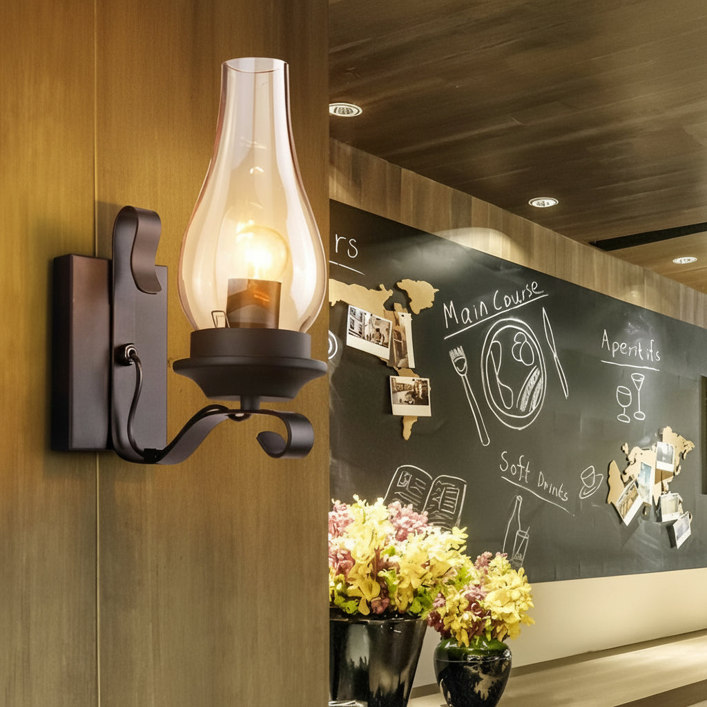 Glass Wall Sconce – Industrial Retro Iron Vintage E27 (20x30cm) | Kalsten