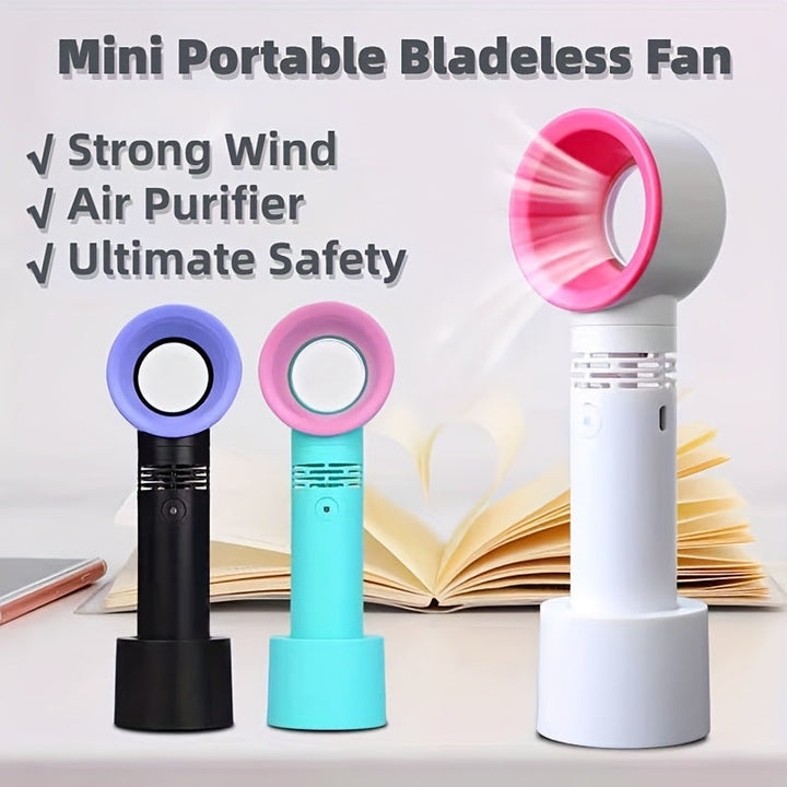 1pc USB Rechargeable Bladeless Handheld Fan - Portable Mini Desk Fan with 3 Speeds for Travel, Camping, Office, and Room Use | Kalsten