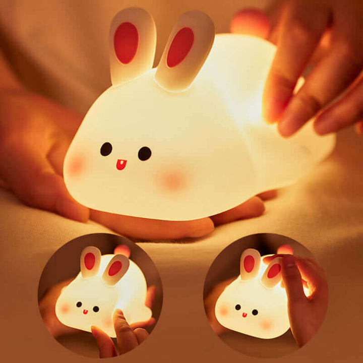 Cute LED Night Light Touch Sensor Cartoon Kid's Nightlights Big Face Rabbit Silicone Night Light Christmas Gift Bedside Lamp Home Decor | Kalsten