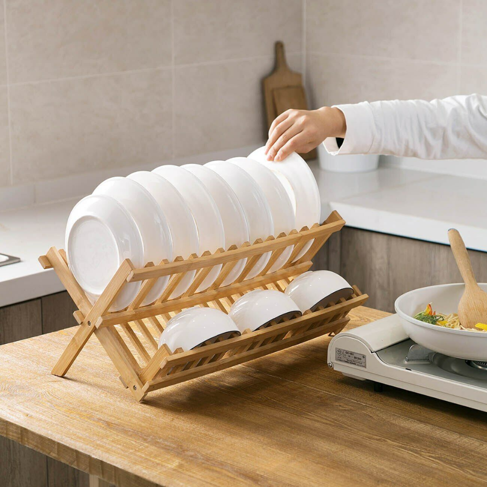 Bamboo drying rack with vertical compartments | Kalsten