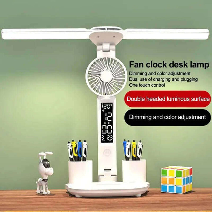 Foldable LED Table Light Eye Protection Multifunction Desk Lamp With Thermometer Calendar Fan Pen Holder Study Reading Fan Light | Kalsten