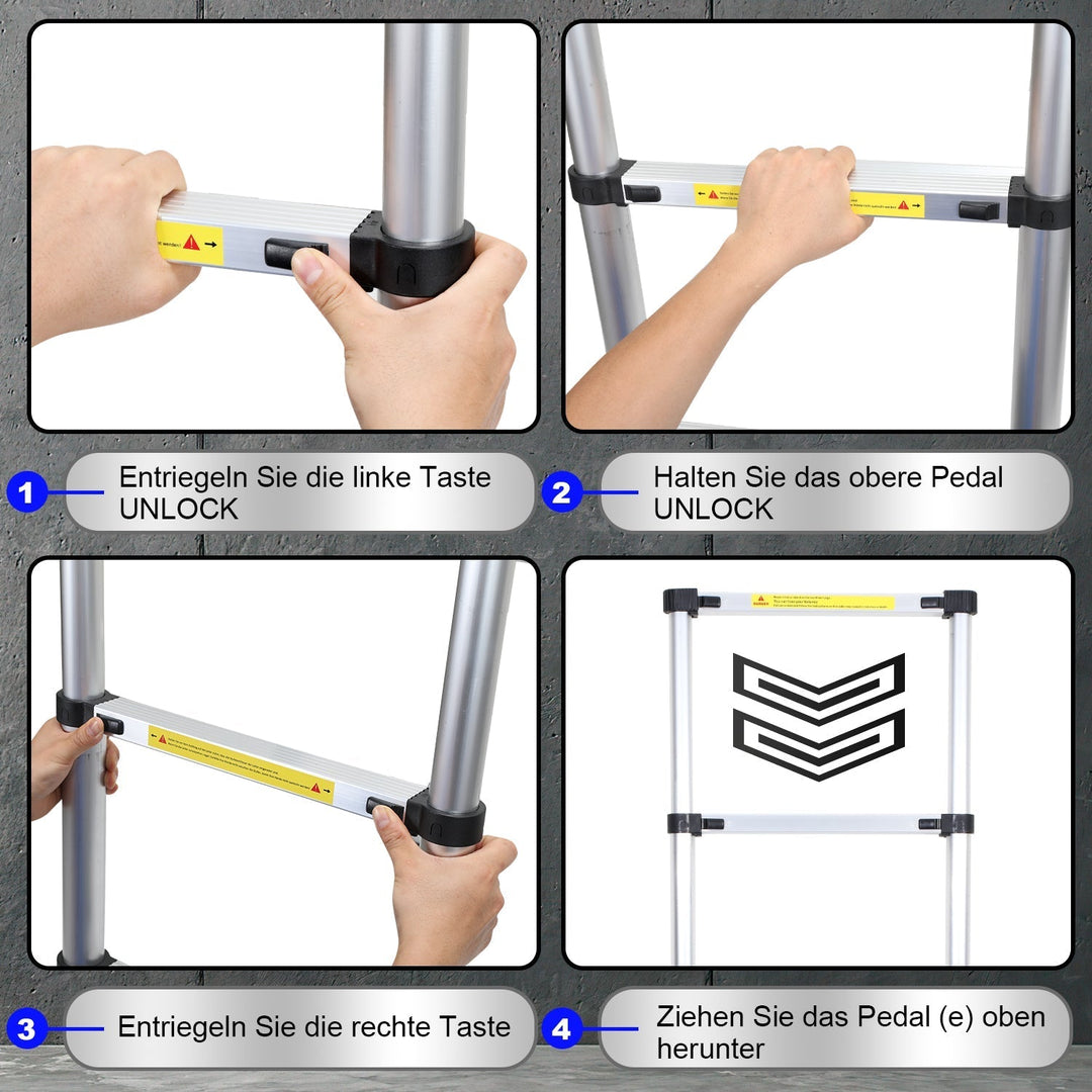 Telescopic Ladder Aluminum Load capacity up to 150kg 2.6m-5m | Kalsten