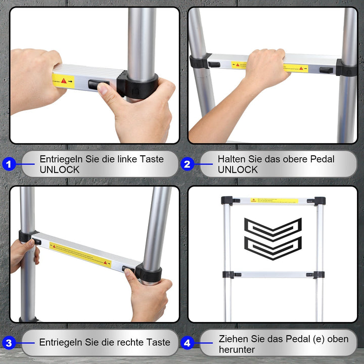 Telescopic Ladder Aluminum Load capacity up to 150kg 2.6m-5m | Kalsten