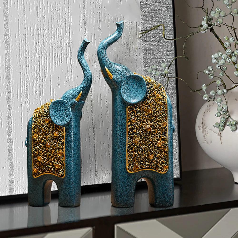 Kalsten | Decorative Figures Elephants Set of 2 | Retro Design | Resin | 13x8x30 cm