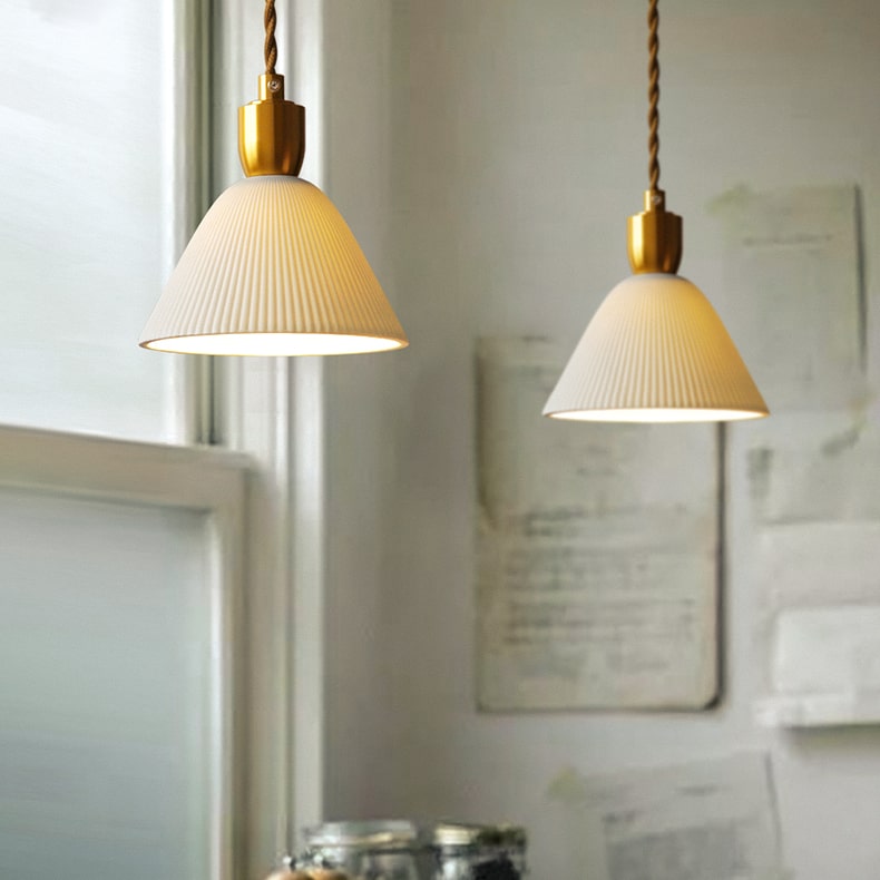 Retro Pleated Ceramic Brass Cocoon Pendant Lamp | Kalsten