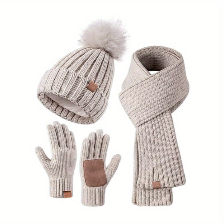 Kalsten | 3-in-1 Knitted Winter Set with Hat, Scarf, and Touchscreen Gloves