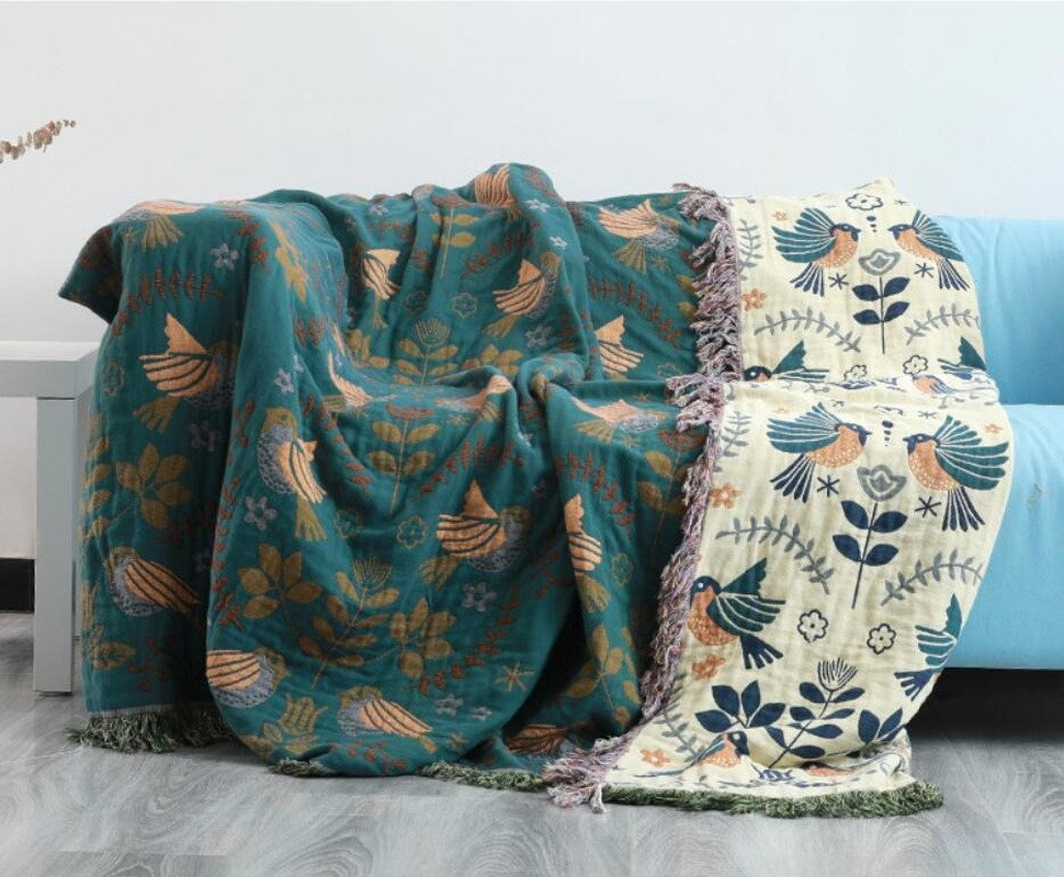 Premium Reversible Scandinavian Bird Throw Blanket - Extra Soft Kalsten