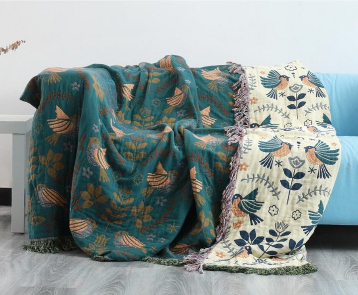 Premium Reversible Scandinavian Bird Throw Blanket - Extra Soft Kalsten