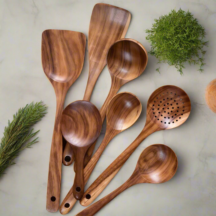 TeakChef Sustainable Teak Wood Kitchen Utensil Set