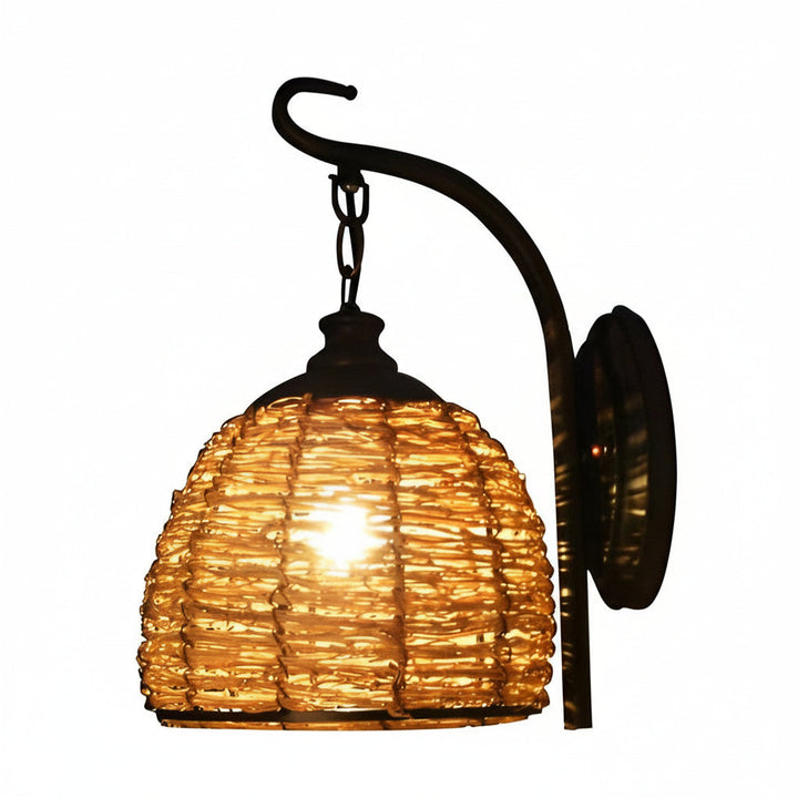 LED Wall Sconce Light – Boho Hand-Woven Rattan Iron (33x20cm / 13.0x8.0in) | Kalsten