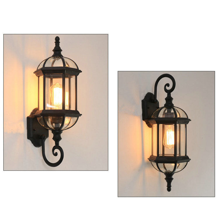 Traditional Vintage Waterproof Hexagonal Aluminum Glass 1-Light Outdoor Wall Sconce Lamp For Garden | Kalsten